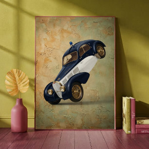 Poster Voiture de police classique vintage faisant une ro