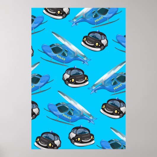 Poster Voiture de police et hélicoptère (Devant)
