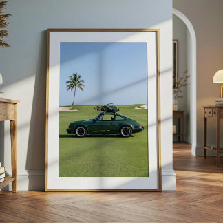 Poster Voiture de sport verte vintage et golf