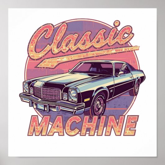Poster Voiture de Synthwave Nostalgique au Coucher du Sol (Devant)