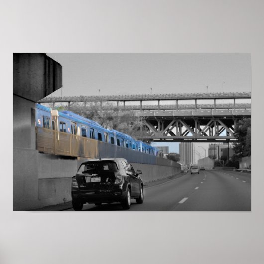 Poster Voiture et train le long de la route (Devant)