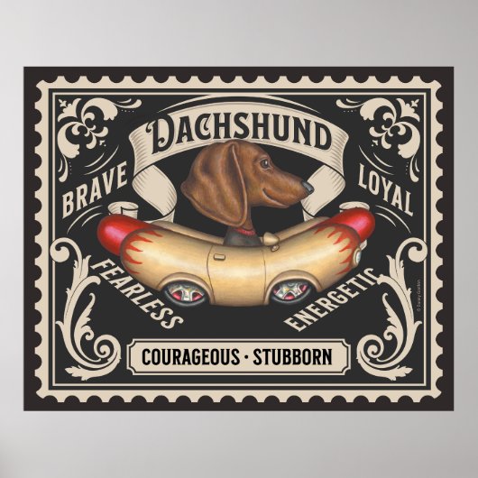 Poster Voiture Hotdog Mignonne Dachshund (Devant)