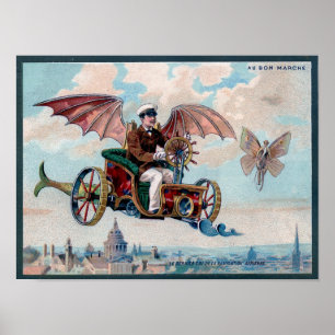 Poster Voiture impressionnante de vol de Steampunk