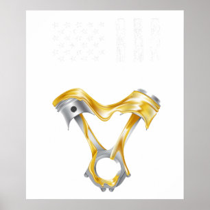 Poster Voiture Musculaire à Piston Drapeau Américain 8