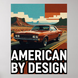 Poster ⭐ Voiture Orange Classique Voyage Rétro
