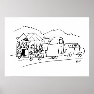 Poster Voiture remorque une caravane et aussi une serre