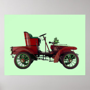 POSTER VOITURE RETRO ROUGE / RESTAURATION AUTO - AUTOMOBI