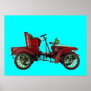 Poster VOITURE RETRO ROUGE / RESTAURATION AUTOMATIQUE - b