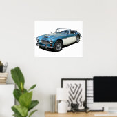 Poster Voiture sport Austin Healey 3000 bleu et blanc (Bureau à domicile)
