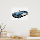 Poster Voiture sport Austin Healey 3000 bleu et blanc (Cuisine)