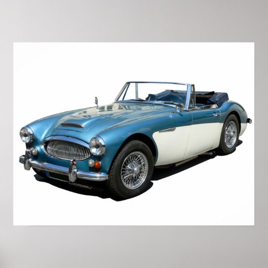Poster Voiture sport Austin Healey 3000 bleu et blanc (Devant)