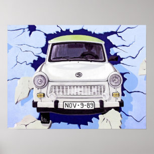 Poster Voiture Trabant, Bleu pâle, Mur de Berlin