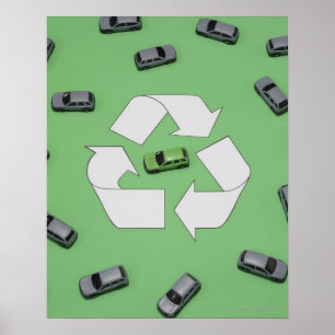 Poster Voiture verte entourée de voitures grises