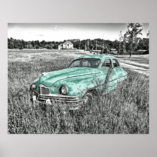 Poster voiture vintage abandonnée dans l'affiche verte me (Devant)