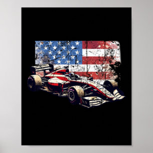 Poster Voiture vintage Auto Racing Drapeau américain 4 ju