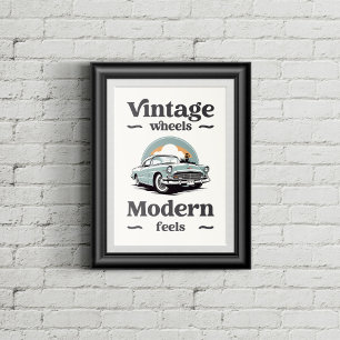 Poster Voiture vintage aux couleurs rétro.