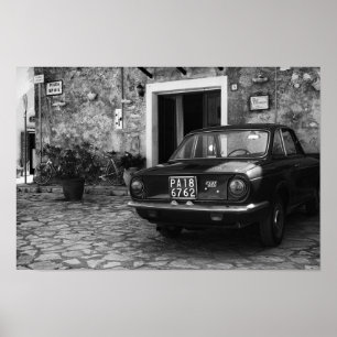 Poster Voiture Vintage FIAT en Italie en monochrome