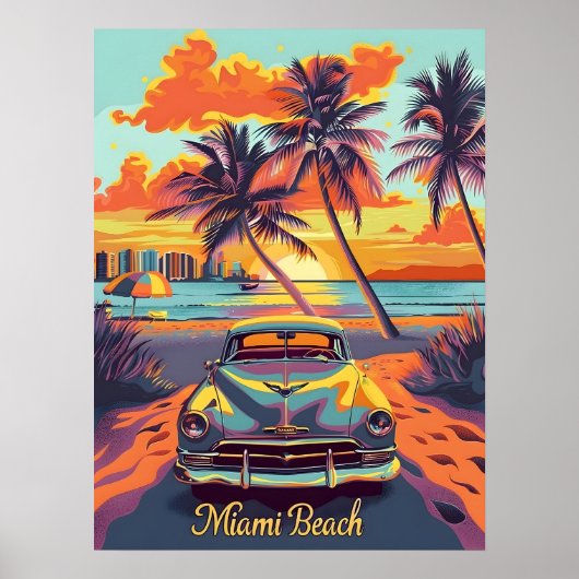 Poster Voiture Vintage Miami Beach (Devant)