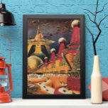 Poster Voiture volant vintage de science fiction futurist<br><div class="desc">illustration vintage image de science-fiction voyage et transport avec un livre classique retro sci fi milieu urbain avec une ville de l'avenir. Les bâtiments architecturaux sont en forme de cônes et les véhicules volent dans le ciel comme des oiseaux tandis que la foule se déplace à travers la métropole.</div>