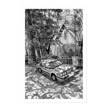 Voitures Berline Vintage Encre Esquisse Noir et Bl