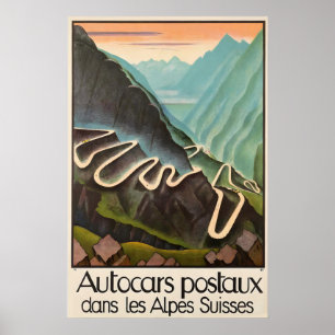 Poster Voitures Course Conduite Alpes Suisse Montagnes