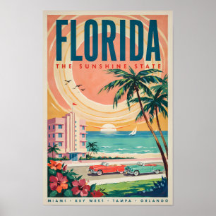Poster Voitures de la côte de Floride Illustration Art de