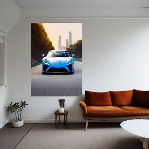 Poster Voitures de sport bleues sur la route   AI Art Pos