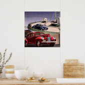 Poster Voitures d'époque, Voyage sur la route des berline (Cuisine)