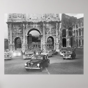 Poster Voitures et monuments anciens Rome Italyvintage, c