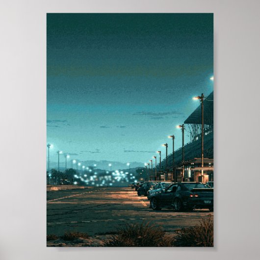 Poster Voitures JDM Rétro en Pixel Art Garées Sous des Lu (Devant)