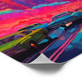 Poster Voitures Psychédéliques Pink Blue City (Coin)