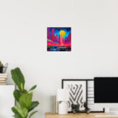 Poster Voitures Psychédéliques Pink Blue City (Bureau à domicile)