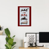Poster VOITURES RÉTRO, noir blanc rouge (Bureau à domicile)