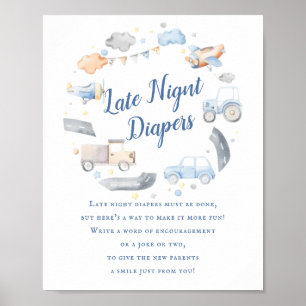 Poster Voitures Transport Nuit En Diaper Bébé Shower