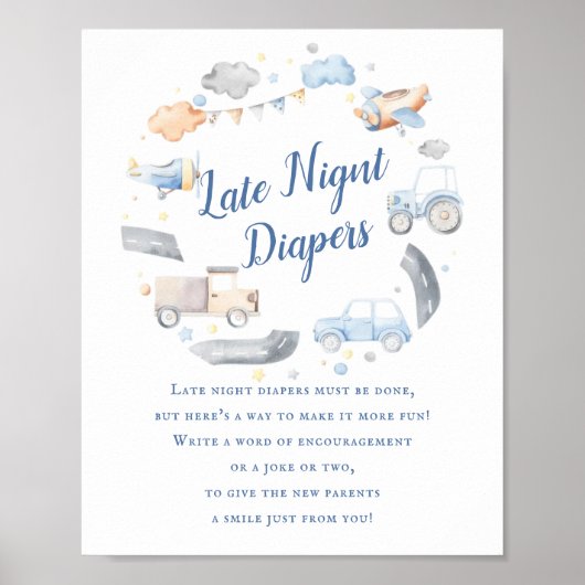 Poster Voitures Transport Nuit En Diaper Bébé Shower (Devant)