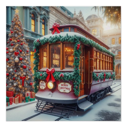 Poster Voiturette de Noël Vintage en Neige (Devant)