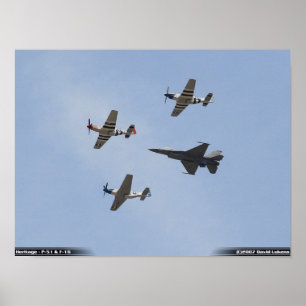 Poster Vol d'héritage - mustang P-51 et faucon F-16