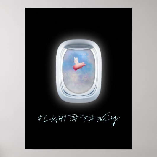 Poster Vol d'un cochon de luxe devant une fenêtre d'avion (Devant)