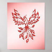 Poster Vol d'un Phoenix rouge sur rose (Devant)