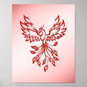Poster Vol d'un Phoenix rouge sur rose