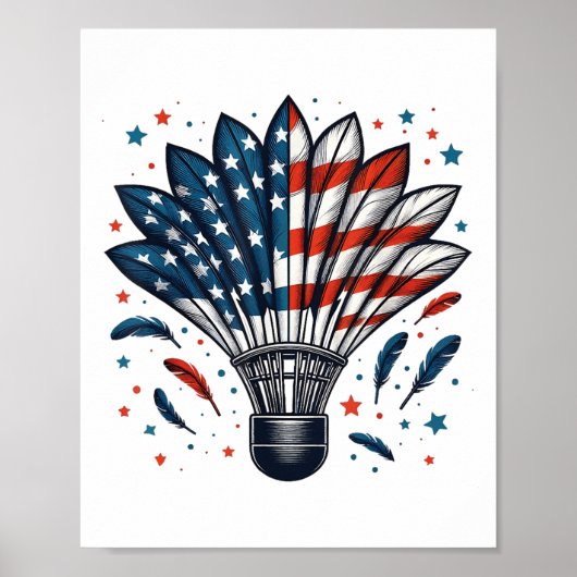 Poster Volant de badminton drôle Drapeau américain États- (Devant)