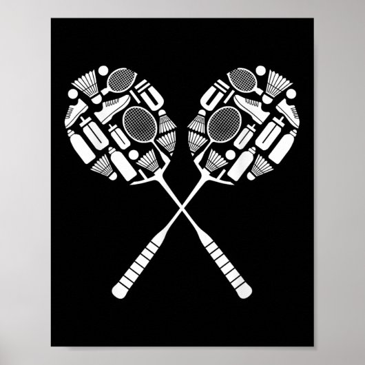 Poster Volant de badminton Racket Équipement Icon Silhoue (Devant)