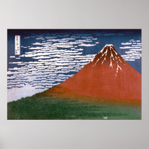 Poster Volcan Fuji Rouge "Fujiyama" en bois japonais