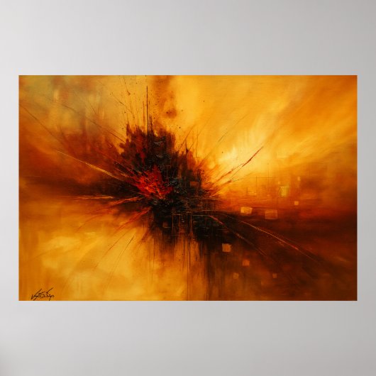 Poster Volcanic Pulse - Red and Amber Abstract Eruption (Devant)