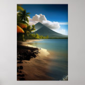Poster Volcanos, Plage de sable blanc avec palmiers (Devant)