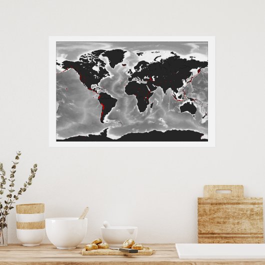 Poster Volcans du monde - Miller Projection (Cuisine)