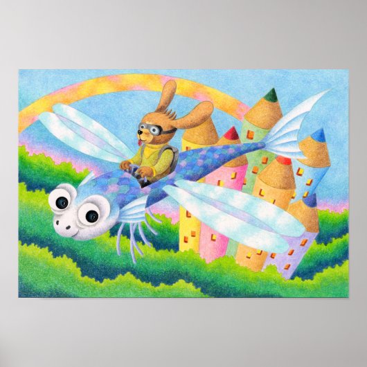 Poster Voler dans un planeur en forme de poisson. (Devant)