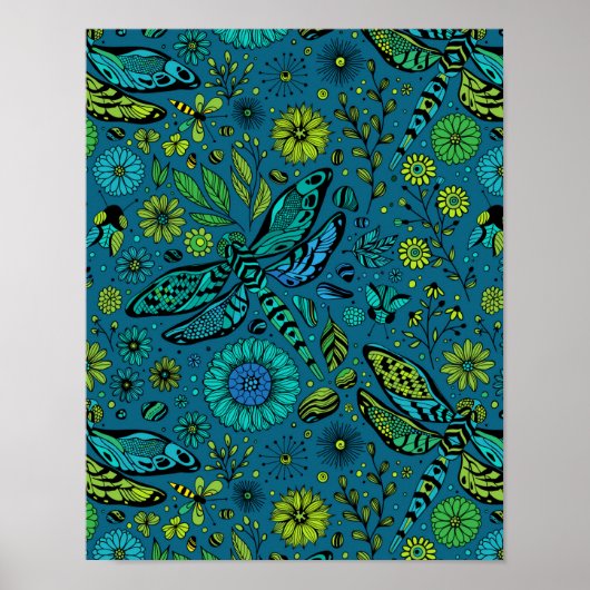 Poster Voler, pilonner la libellule en bleu (Devant)