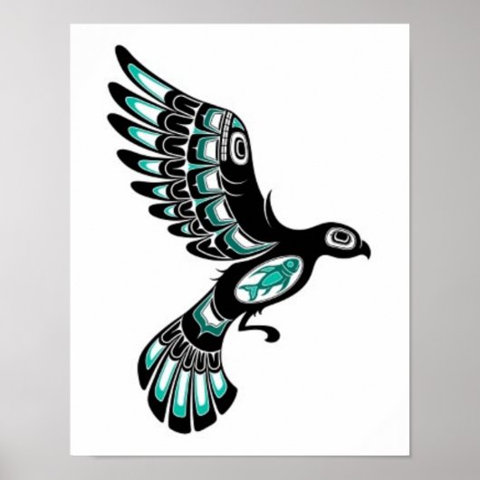 Poster Voler Turquoise Bleu et Noir Haida Spirit Bird (Devant)