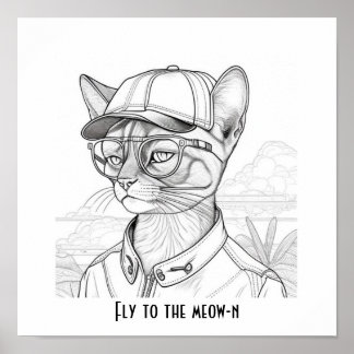 Poster Voler vers le meow-n Abyssinian cat art